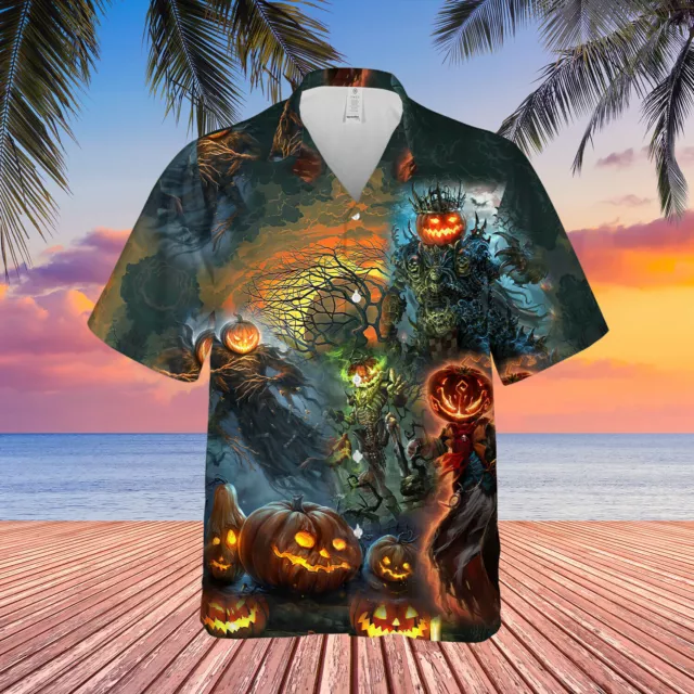 Halloween Angry Evil Pumpkin Unisex Hawaiian Shirt Full Size S-5XL