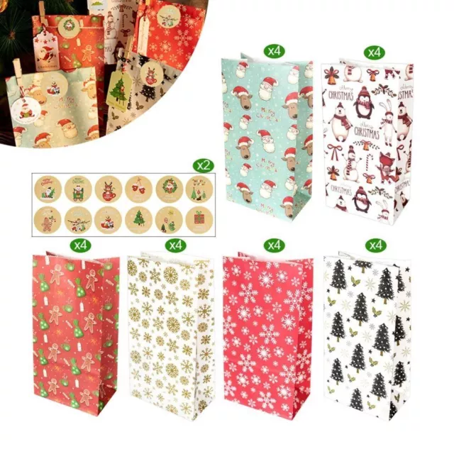 Cookie Pouch Candy Snowman Fox Christmas Kraft Paper Bags Santa Claus Favor Bag