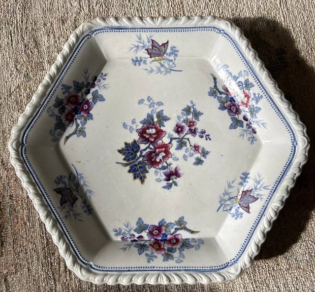 ANTIQUE HEXAGONAL SERVING Dish Plate Japan Flowers Stone China JWR