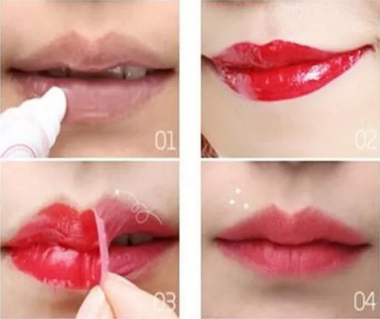 Encre à lèvres magique lip gloss tattoo film à retirer peel off 6 couleurs