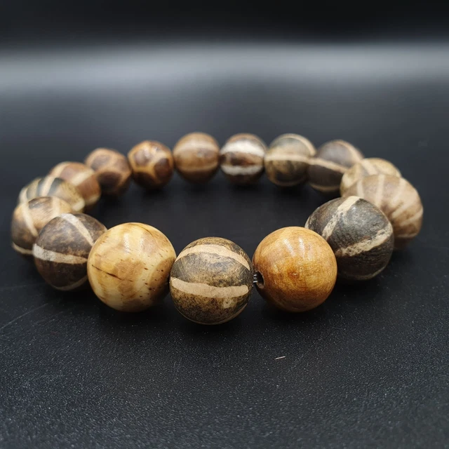 South Asian Burmese Antiques Trade Pumtek petrified Wood Beads Late 19 C.14-17mm