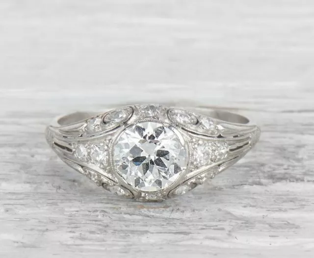 2.43 Carat Round Cut Lab-Created Diamond Old European Style 1920's Vintage Ring