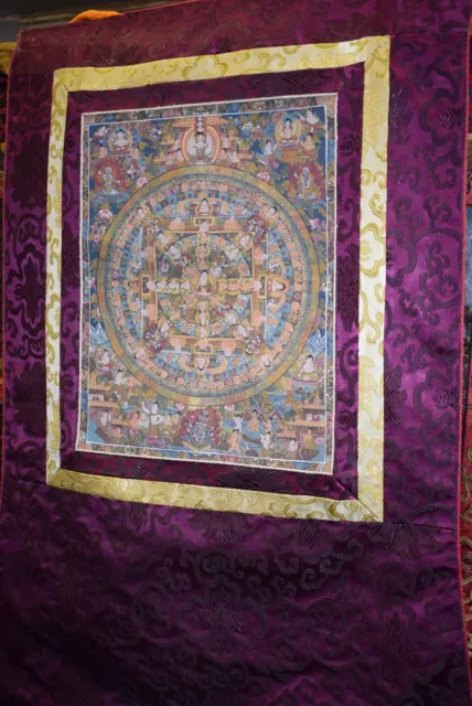 Thangka Tibet Mandala/versch.Buddhadarstellungen Goldmalerei Seidenbrokat 83x60c