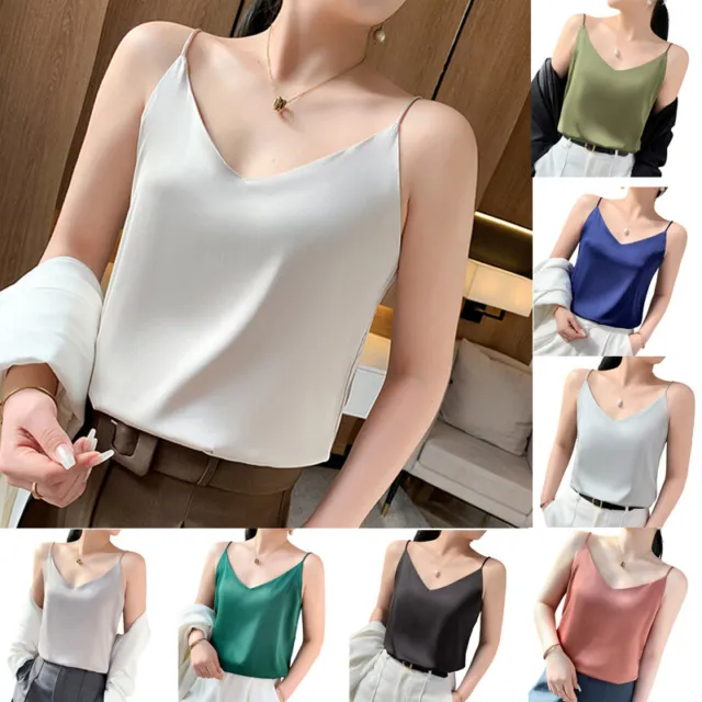WOMEN CASUAL CAMI Sleeveless Tank Vest T Shirt Summer Silk Camisole Blouse  Tops $16.88 - PicClick AU