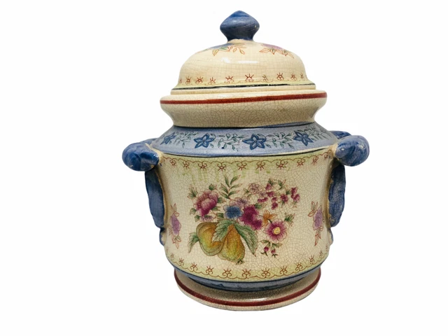 Ceramic Shabby Chic Double Handled Urn Covered Jar Flowers - Country - Potpourri