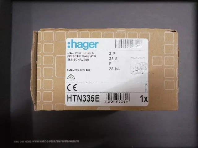 Hager HTN335E SLS-Schalter 3-Polig, E-Charakteristik, 35A, Hutschienenmontage