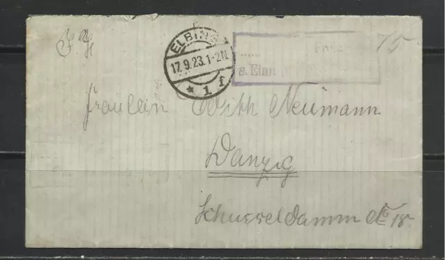 DR Infla-Freigebühr, Elbing (Ostpreussen) nach Danzig 17.9.1923, Mini-Brief, ..
