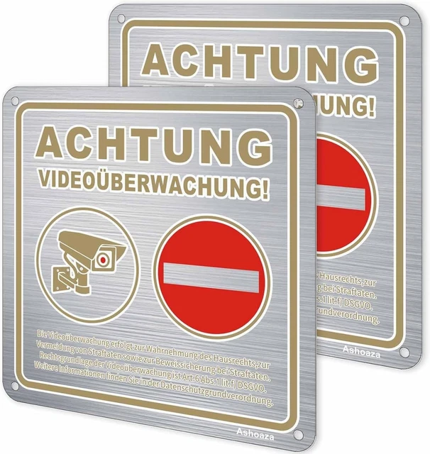Videoüberwachung Schild Aus Aluminium – 2 Stück, 15x15 Cm, Selbstklebend & Reflektierend