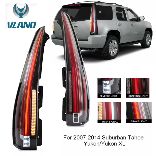 Full LED Tube Tail Lights 2007-2014 Chevy Suburban Tahoe GMC Yukon Clear pair