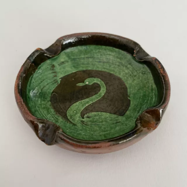 Patamban Michoacan Tobacco Ashtray_Mexican Pottery_Green_Swan_Trinket Dish
