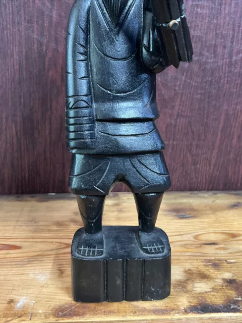 vintage 100% wooden carved hand made Asian farmer man statue 3