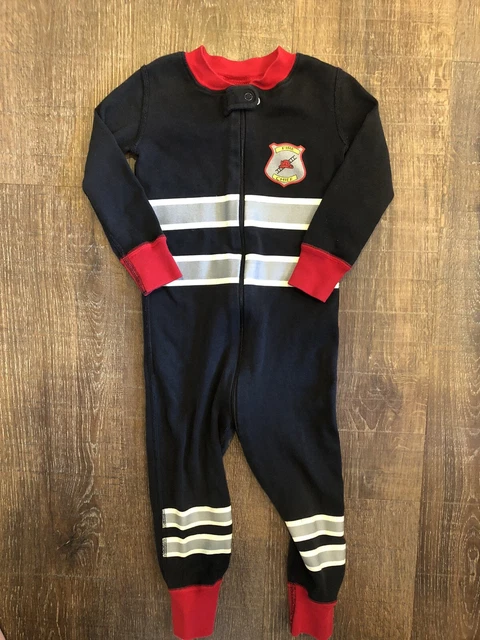 EUC Hanna Anderson Unisex Toddler Pajamas w Zipper Size 80 cm or 2T Fire Chief