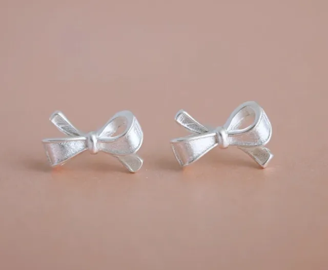925 Sterling Silver Sp ~ Cute Luxury Ribbon BowTie  Stud Earrings w/ Gift 🎁 Box