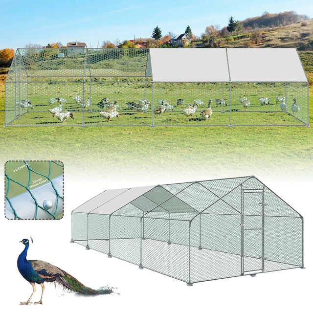 CHICKEN RUN CAGE WalkIn Coop Galvanised Metal Hutch 3x8x2m for Poultry