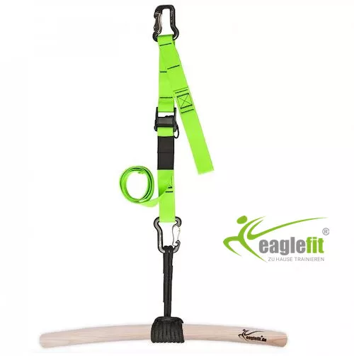 Klimmzugstangen-Set Trainingsstange Holz EAGLEFIT Esche 60cm gebogen grüner Belt