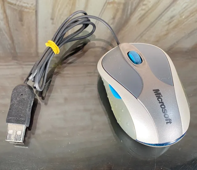 Microsoft Notebook Optical Mouse 3000 Wired Mini Nano Model 1049 Silver/Blue