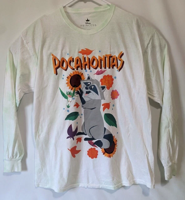 Walt Disney POCAHONTAS Meeko Long Sleeve T-Shirt  XL New Wht Grn Tye Die