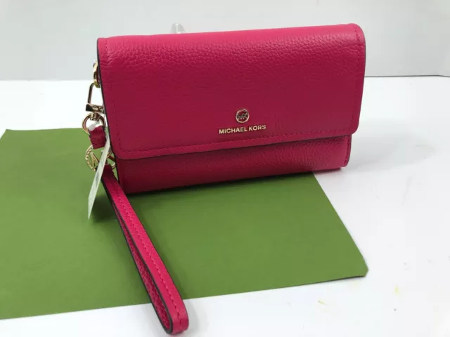 Michael Kors Leather Large Flap Phone Wristlet in Rubin Red #3252LT9W7L NWT