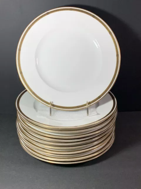 11 PC HUTSCHENREUTHER SELB 10 5/8” Gold Encrusted GREEK KEY FLORAL DINNER PLATES