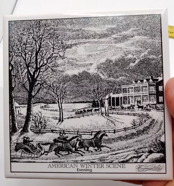 Currier & Ives American Winter Scene  Black & White Ceramic Tile