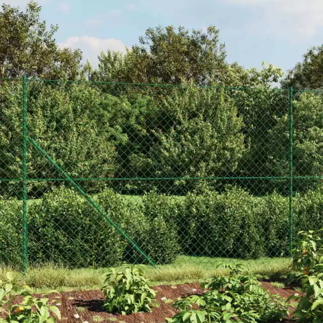 Green PVC-Coated Galvanized Steel Chain Link Fence with Spike Anchors Outdoor