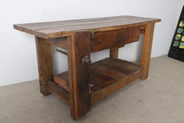 Antico banco tavolo falegname in olmo massello fine 800 . restaurato . Mis 172 x