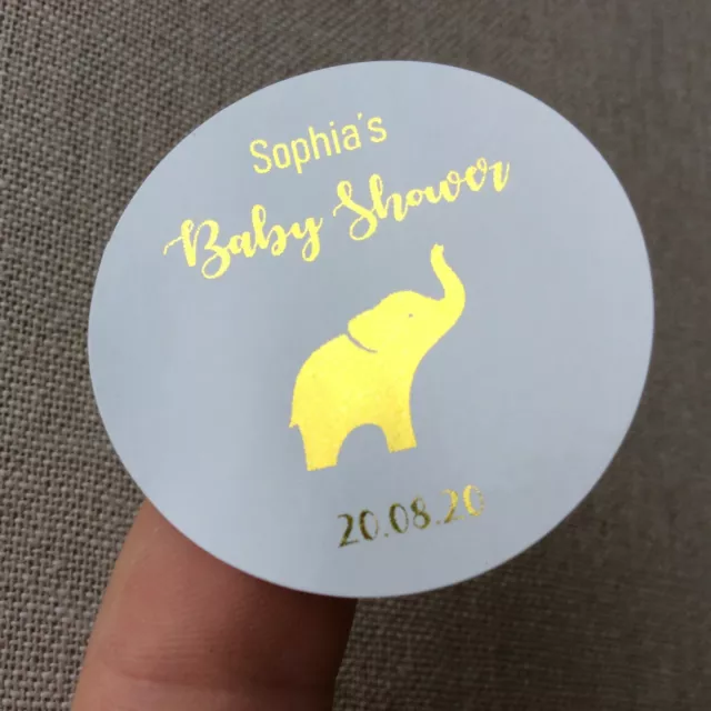 Gold Foil Personalized Elephant Baby Shower Birthday Party Favor Box Sticker