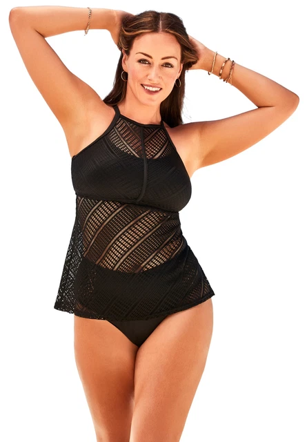 Swimsuits For All Women's Plus Size Crochet Apron High Neck Tankini Set