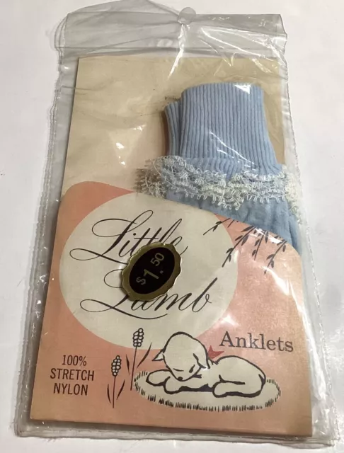 Vintage Girls Ankle Socks Little Lamb Renfro Hosiery Co. USA 100% Nylon Small