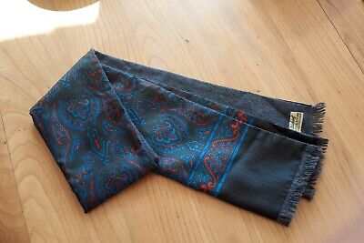 Vintage Paisley St Michael Tricel Grey Wool backed scarf, Mod, 60's 70's