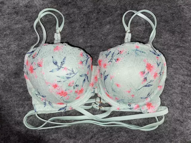 VICTORIAS SECRET PINK Date Push-Up Padded Lace Bra 34DDD Blue Floral  Strappy $21.99 - PicClick