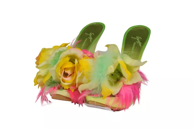 GIUSEPPE ZANOTTI WOMENS Floral Sandals US7 EU37 Neon Green Yellow Heels ...