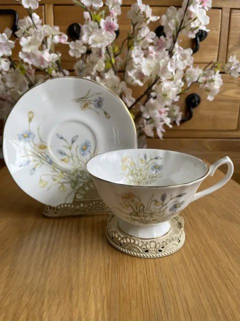 Vintage Sandringham Beautiful Floral English Bone China Tea Cup and Saucer