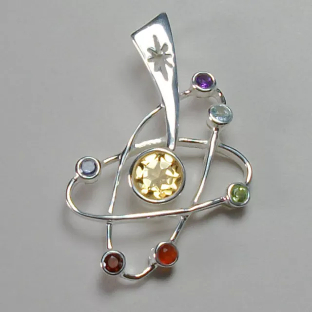 Chakra Pendant Solar Plexus .925 Sterling Silver 7 Natural Stones Fine Jewelry