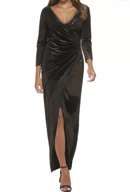 NWT Calvin Klein Women's Metallic-Sparkle Pleated-Waist Gown Size 4