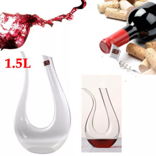 1.5L U-Shape Crystal Glass Lead-free Red Wine Decanter Carafe Pourer Container