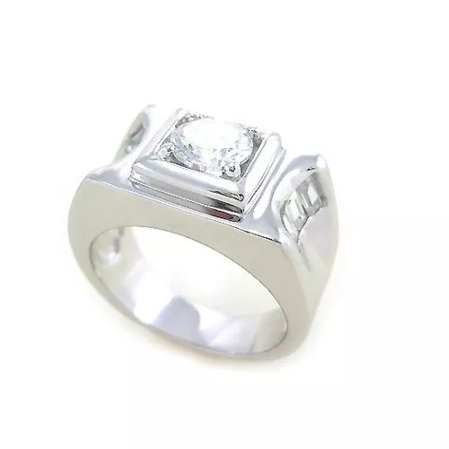 SALE! Sterling Silver 925 Solid Gents Round Baguette Cubic Zirconia Ring NEW