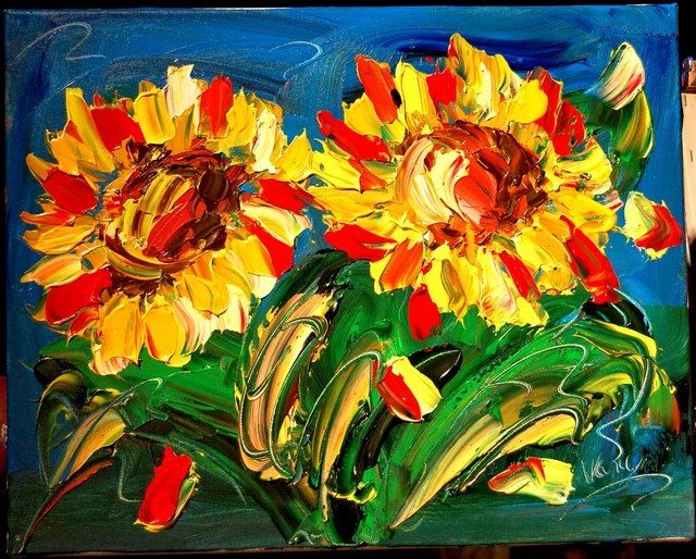 SUNFLOWERS  by Mark Kazav Original Oil Painting Wall Art Impressionism ERG4DFB
