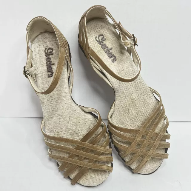 Skechers Comfort Strappy Gladiator Flats Gold & Tan Sandals Womens Size 7