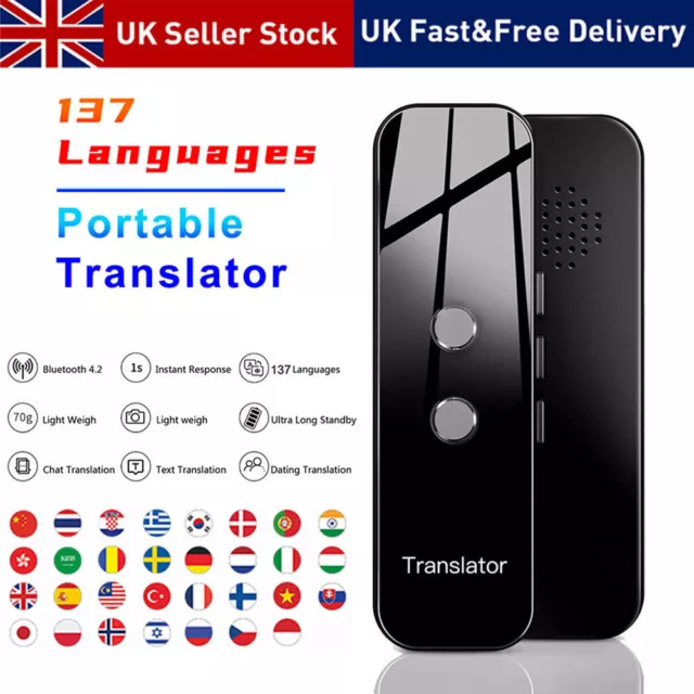 137+ Languages Portable Smart Two-Way Real Time Translator Device Instant Voice