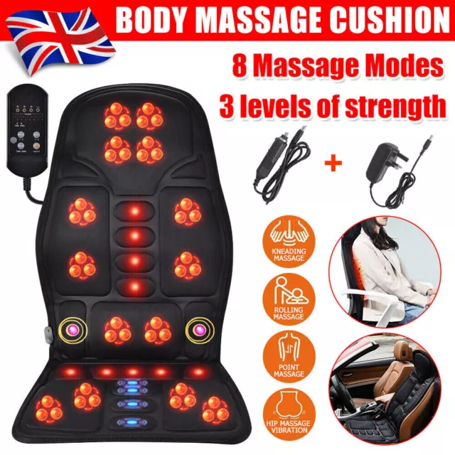 8 Modes Massage Cushion Full Back Car Chair Seat Pad Mat Neck Heat Massager UK