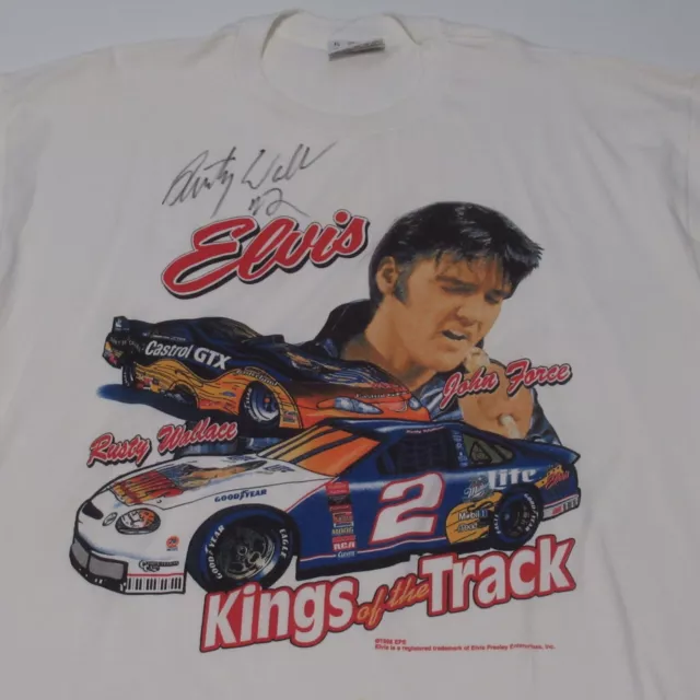 Vintage 90s Elvis Presley Rusty Wallace T-Shirt Nascar Racing Signed Autograph