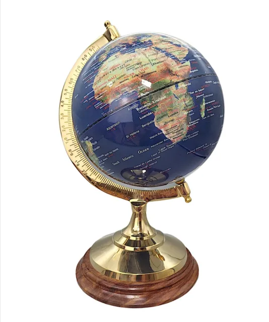 Globo, lobo fisico di terra, grande globo terrestre su ottone pregiato e legno 47 cm