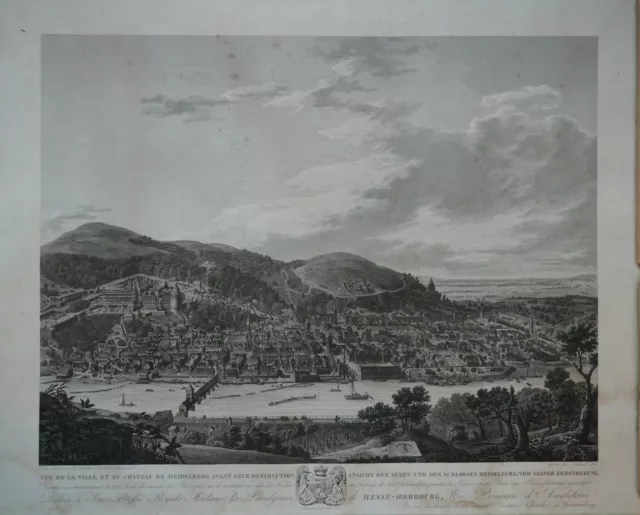 Ansicht HEIDELBERG am NECKAR. 1830 radierung von AUBERT. W. HOLLAR