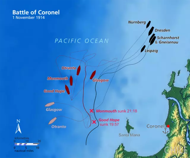 Battle of Coronel Britain Germany Chile WW1 WWI 1914 Map Poster Print PICK SIZE
