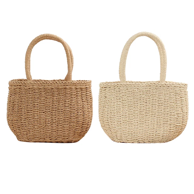 Fashion Straw Women Handbag Summer Handwoven Beach Small Drawstring Shoulder Bag