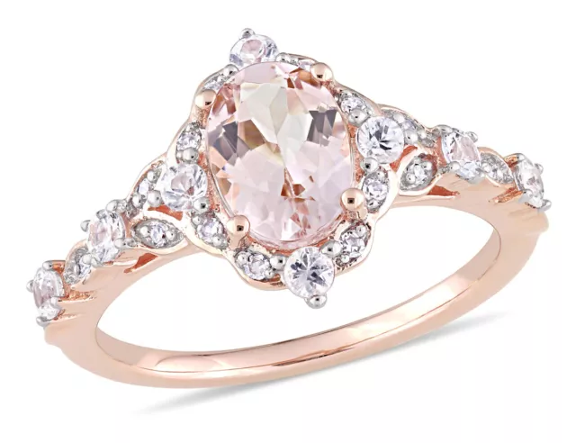 1.15 Carat (ctw) Morganite Ring 10K Pink Gold with White Sapphires