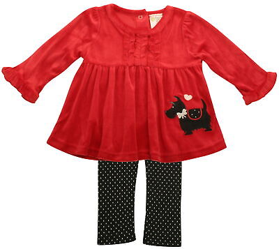 Ex-Store Baby Girls Scottie Dog Tunic Top & Leggings Outfit Red & Black