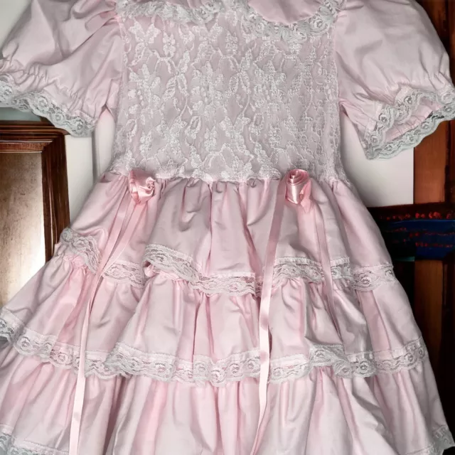 Vintage Sugar Plum Girls  Size 6 Pageant Ruffle Lace Party Dress Light Pink USA 3