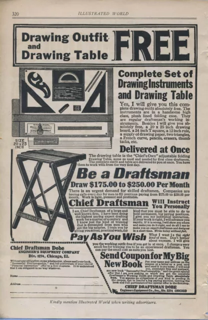Original Magazine Print Ad  1919 Be a Draftsman, Earn $250 per Month